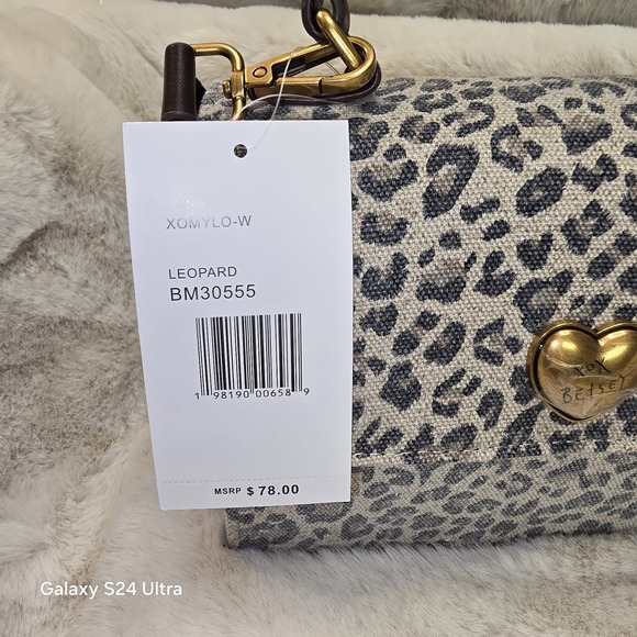 Betsey Johnson Leopard Print Crossbody Bag with Cowboy Boot Charm and Gold Heart - Picture 5 of 11